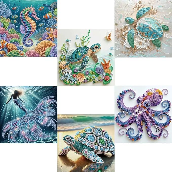 6 Pack Sea Turtle Special Shape Diamond Art Kits by ZQEATRY