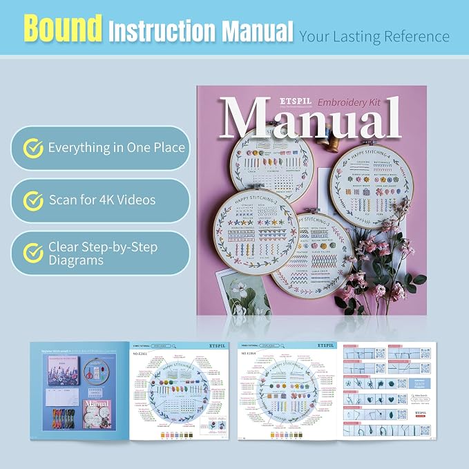 ETSPIL Beginner Embroidery Kit, 4K Video, 4 Floral Patterns, Gift Box | 4 - Image 5