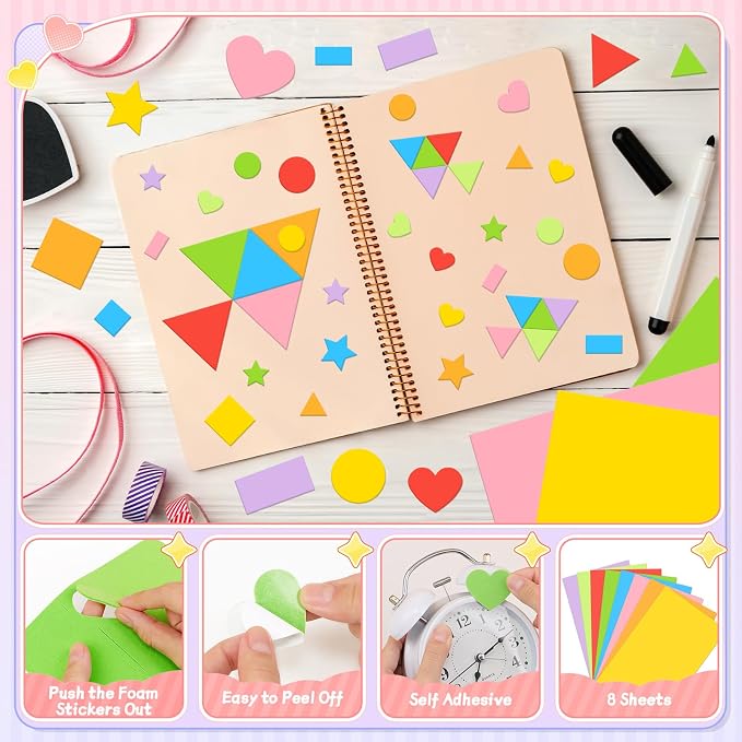 810Pcs Foam Stickers Foam Shape Stickers Colorful Self Adhesive, 8 Colors Heart - Image 3