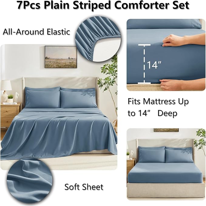 CozyLux Queen Comforter Set Mineral Blue, 7 Pieces Bed in a Bag, All Season - Image 5