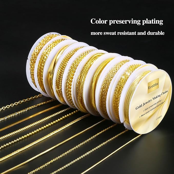 Ecoofor Gold Necklace Chains for Jewelry Making, 75.5 Feet 10 Rolls Jewelry - Image 4