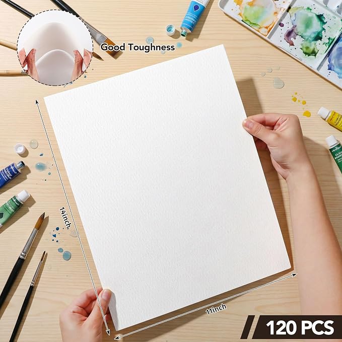 120 Sheets Large Watercolor Paper Bulk, 140 lb/300 GSM Cold Press Paper White - Image 2
