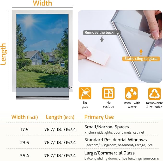 LUTE One Way Window Privacy Film, Window Tint, 17.5" x 118.1" | Sun Blocking UV - Image 7