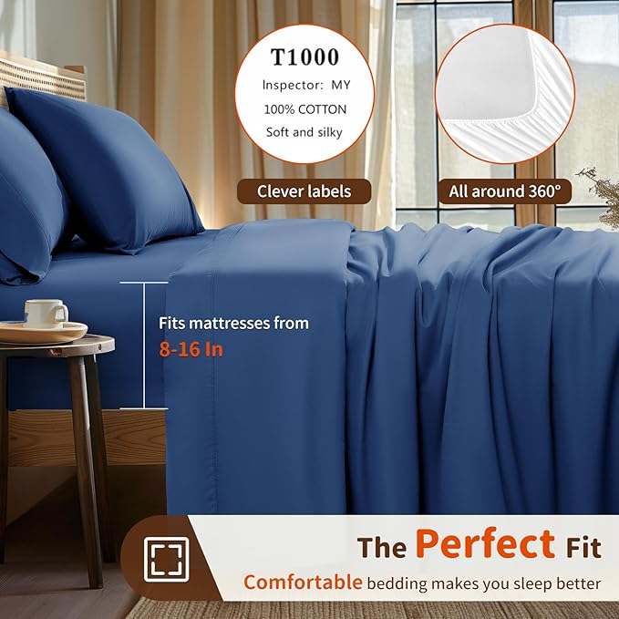 LBRO2M 1000 Thread Count 100% Egyptian Cotton Sheets Set Twin XL, 3 Piece Sets - Image 3