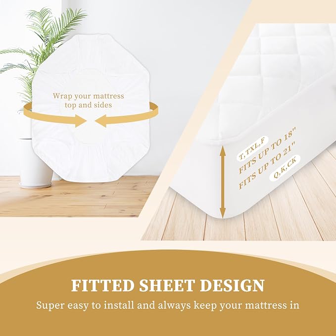 Quilted Fitted Cal King Mattress Pad Cover, Waterproof Mattress Protector - Image 6