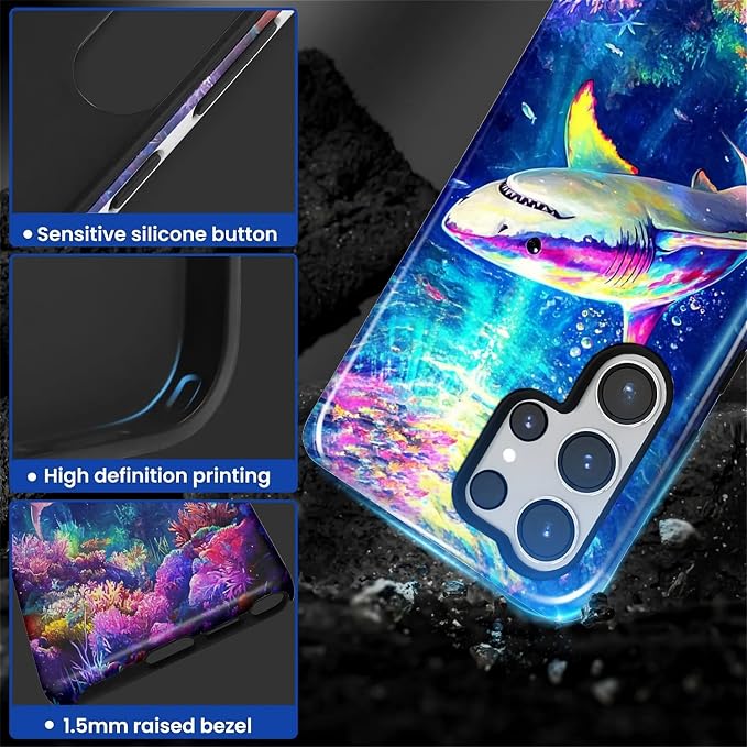 for Samsung Galaxy S25 Ultra Case, Colorful Ocean Sharks Pattern Glossy 2 in 1 - Image 4