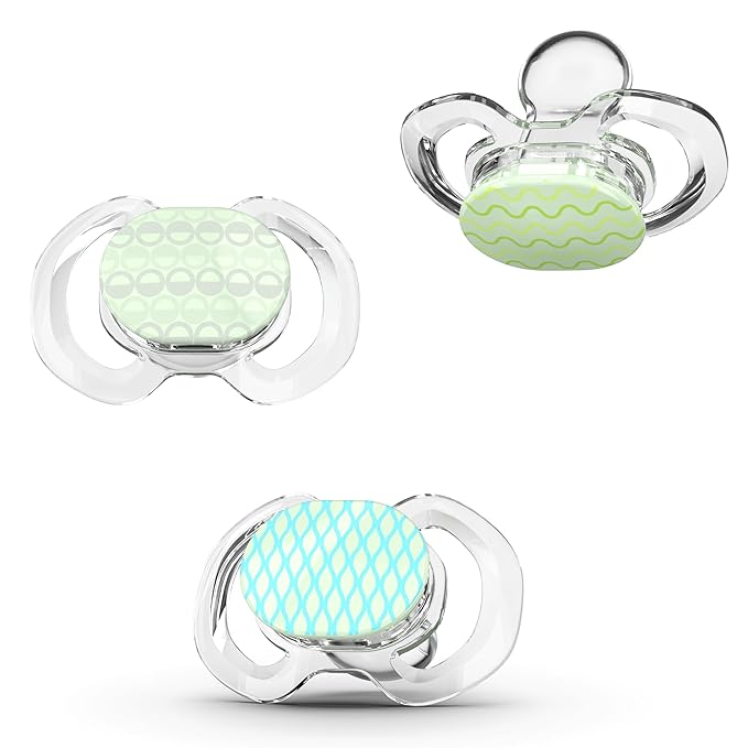 Smilo Baby Pacifier with Orthodontic Design for Healthy Dental Development - Stage 3 for Babies 9+ Months - Pack of 3X 100% Silicone Pacifiers BPA Free - Glow-in-The-Dark