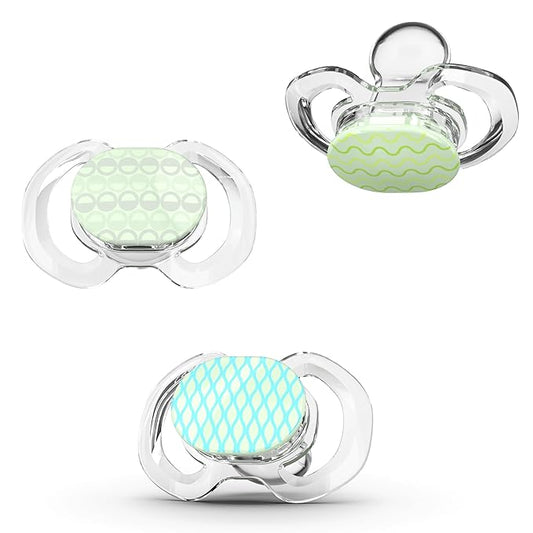 Smilo Baby Pacifier with Orthodontic Design for Healthy Dental Development - Stage 3 for Babies 9+ Months - Pack of 3X 100% Silicone Pacifiers BPA Free - Glow-in-The-Dark