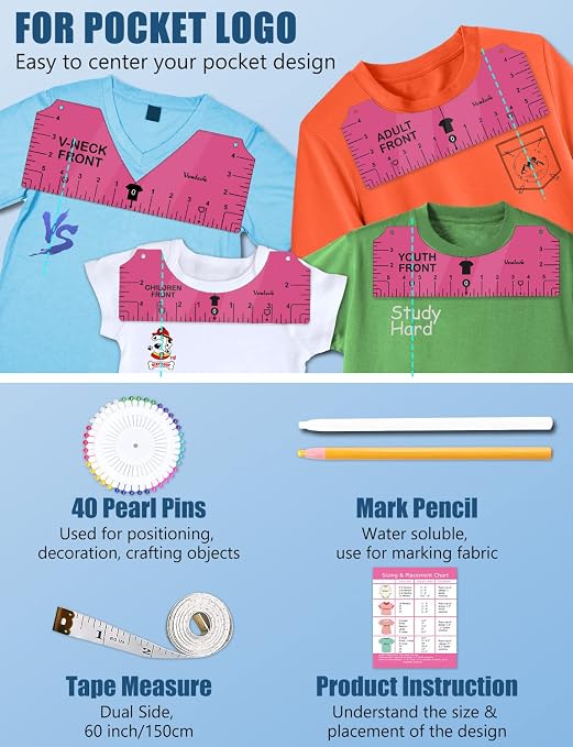 Vowlove Tshirt Ruler Guide for Vinyl Alignment: T Shirt Rulers to Center Designs - Image 4