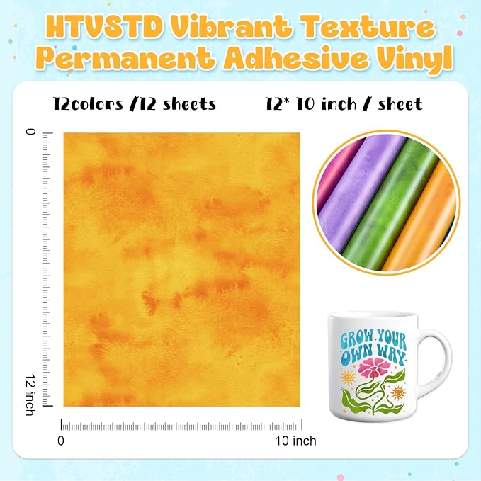Vibrant Texture Permanent Adhesive Vinyl 12 Sheets 12'' x 10'' | Color Texture - Image 2