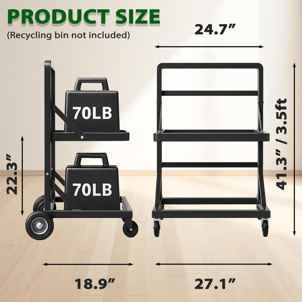Recycling Cart,2-Tier Recycle Bin Cart with Wheels,Holds up to 140 Lbs,Rolling Utility Organizer for Garbage Sorting,Warehouse and Garage (Black)