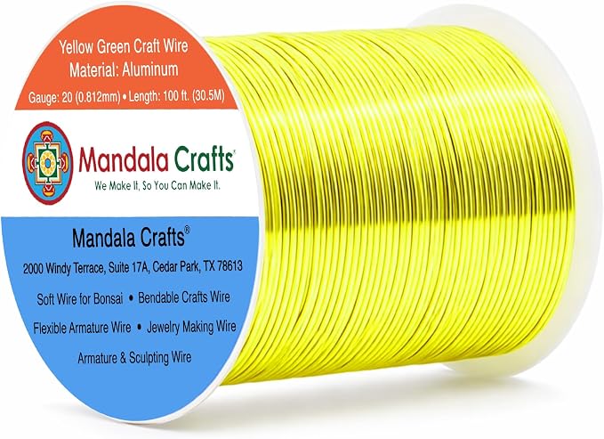 Mandala Crafts 20 Gauge Yellow Green Anodized Aluminum Craft Wire, 100 FT | by MandalaCrafts