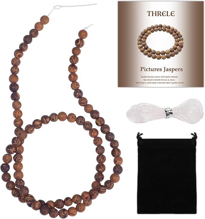 4mm Matte Brown Pictures Jaspers Bead, 15-Inch Matte Round Loose Stone Beads by THRELE