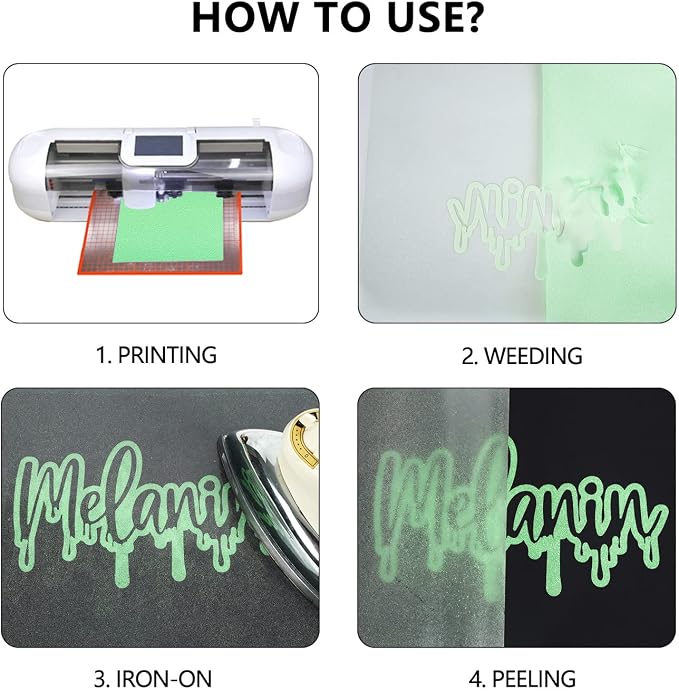 guangyintong Glow Glitter Light Green Heat Transfer Vinyl HTV Rolls, Glitter - Image 3