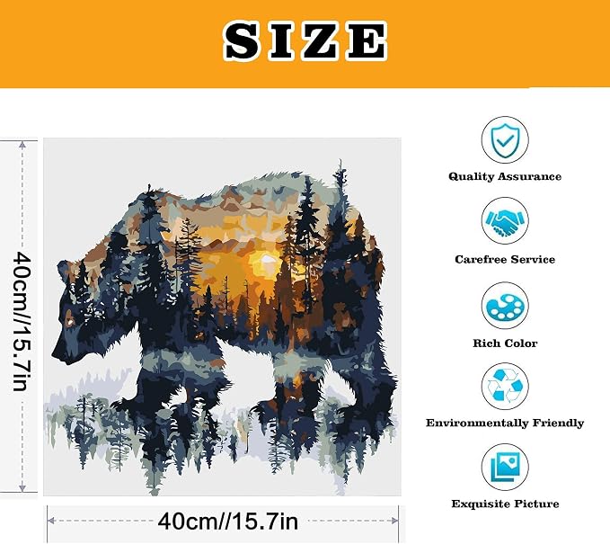 Meothan Paint by Numbers Kit for Adults Beginner 16x16 inch | Forest Bear Adult - Image 3