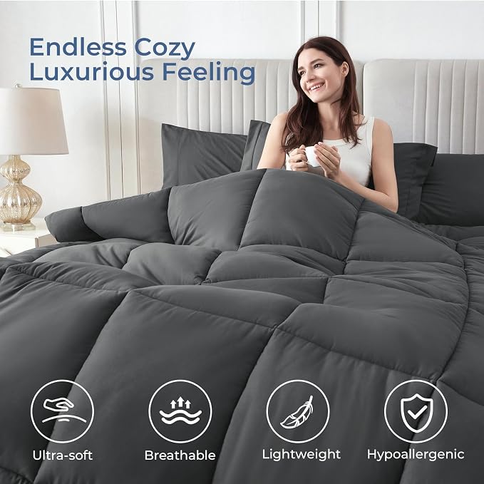 Sasttie Super King Comforter Set, 7 Pieces Extra Large Bed in a Bag, Complete - Image 2