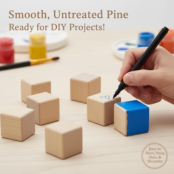 1 Inch Wood Blocks for Crafts, Unfinished Wood Cubes, Natural Blank Square - Image 7