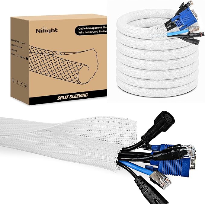Nilight Cable Sleeve, 25ft-1inch Cord Management Sleeves, Braided Sleeving by Nilight