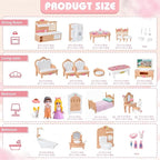 Princess Dollhouse Furniture Set, 48 Piece Luxury Miniature Accessories - Image 2