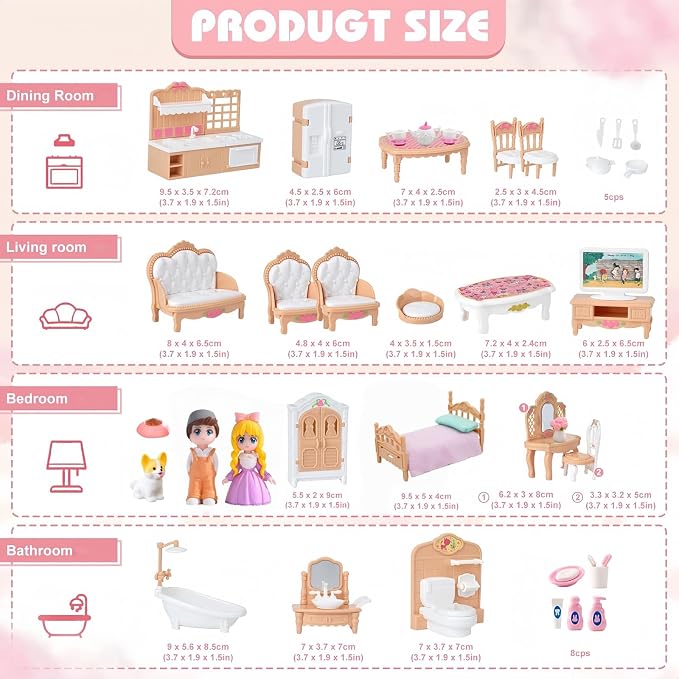 Princess Dollhouse Furniture Set, 48 Piece Luxury Miniature Accessories - Image 2