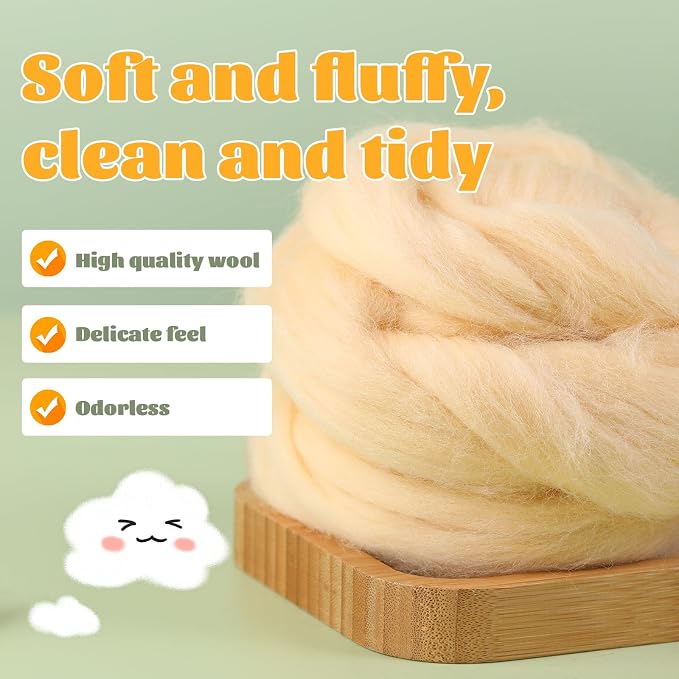 3.53oz Wool Roving, Wool Felting Supplies, Pure Wool, Chunky Yarn, Spinning - Image 3