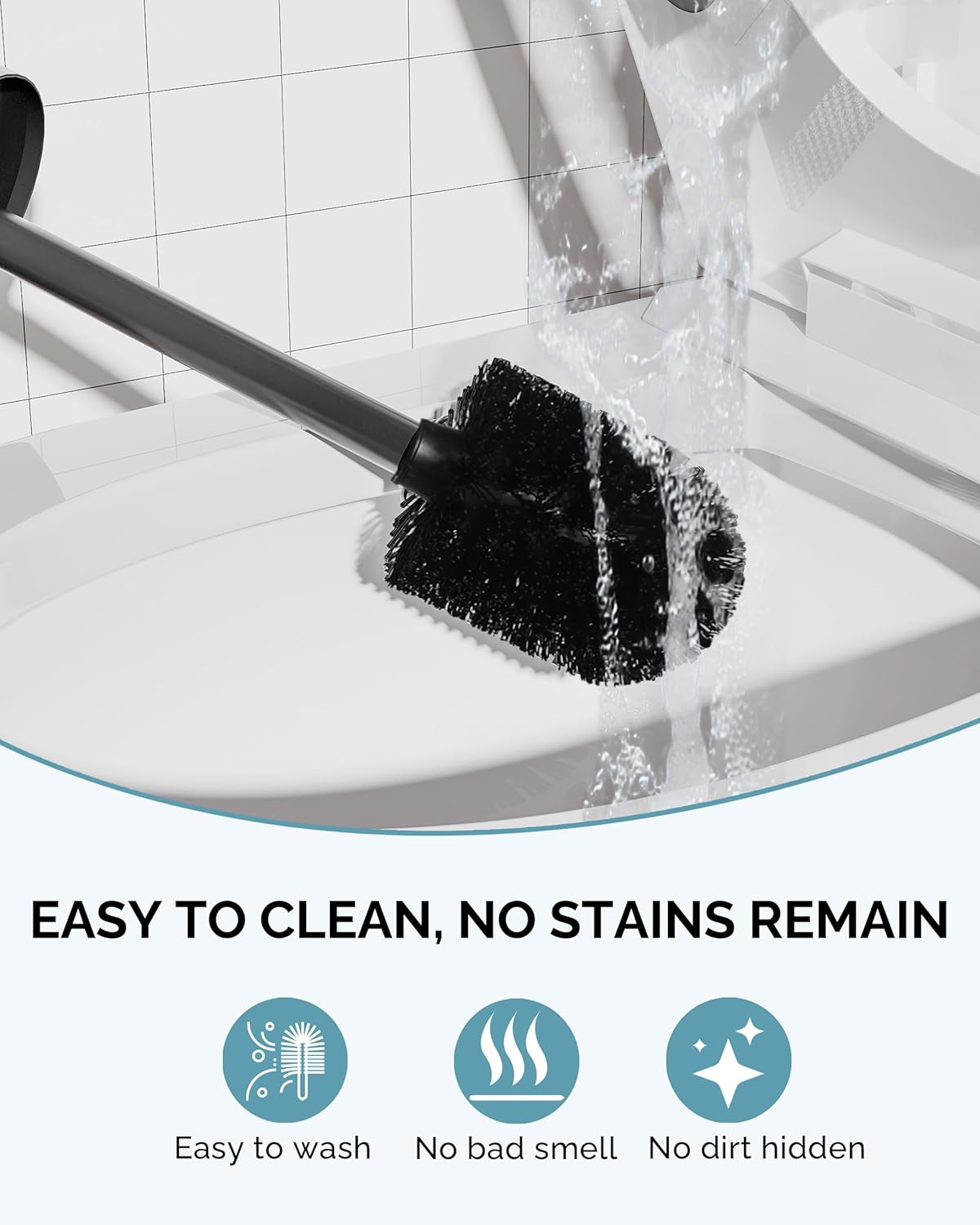 Toilet Brush and Holder Set, Stainless Steel Toilet Bowl Brush with Lid, Rust Proof Toilet Cleaner Brush with Caddy, Durable Bristles, Splash Proof, Ideal for Bathroom（1 Pack, Matte Black）