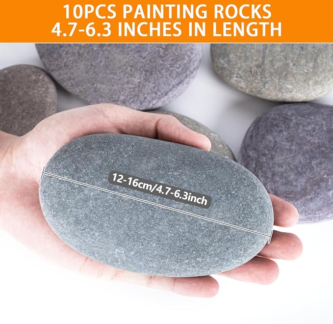 River Rocks for Painting 10 Pcs Extra Large 4.7-6.3 Inch Flat Smooth Painting - Image 2