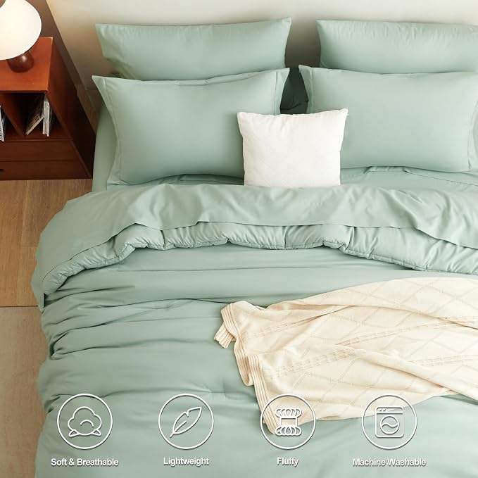 CozyLux Full Comforter Set Sage Green, 7 Pieces Bed in a Bag, Bedding Comforter - Image 2
