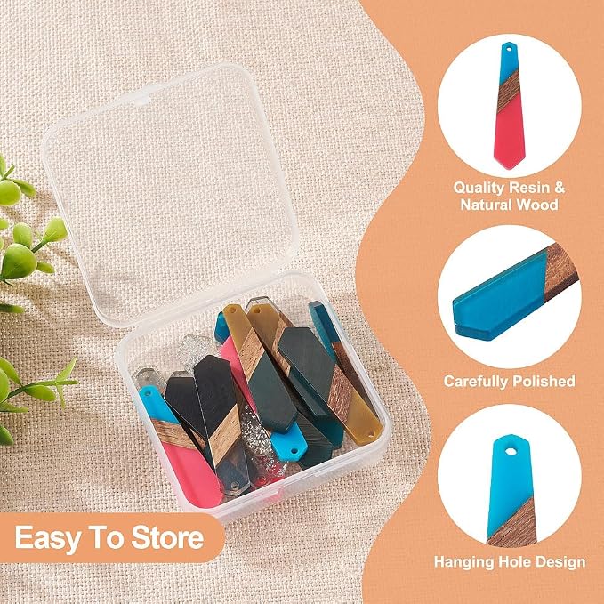 FASHEWELRY 20Pcs Hexagon Resin Wood Charms 3 Tone Polygon Wooden Earring Blanks - Image 2