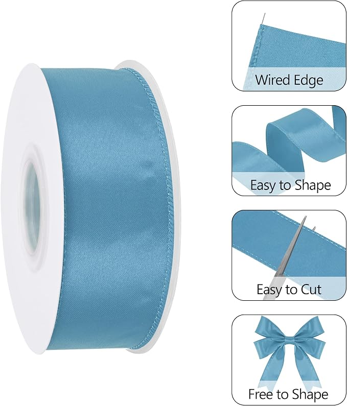 Dusty Blue 1.5 Inch 25 Yards Satin Wired Ribbon Easter Ribbons - Image 3