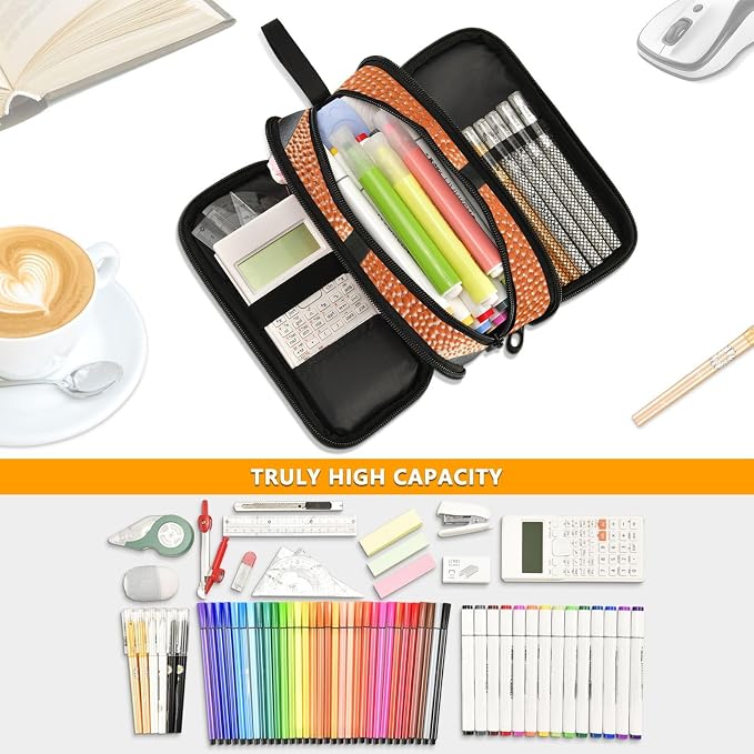 Basketball Ball Skin Pencil Case Box Boys Girls Large Pencil Pouch Zipper - Image 2