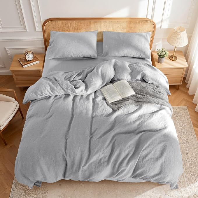 LBRO2M 100% France Linen Duvet Cover Set Cal King Size 3 Pcs Flax Comforter - Image 2