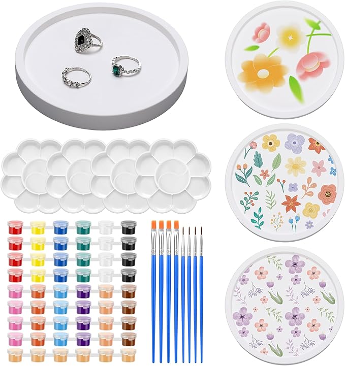 MotiMind 4 Set Ceramics to Paint Round Jewelry Tray Ready to Paint Your Own by MotiMind