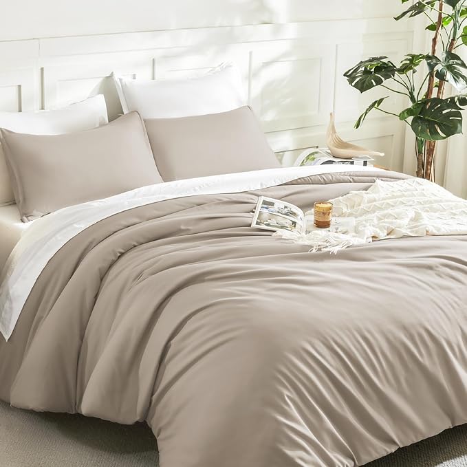 Litanika Oatmeal Comforter Full Size, 3 Pieces Lightweight Solid Bedding - Image 5