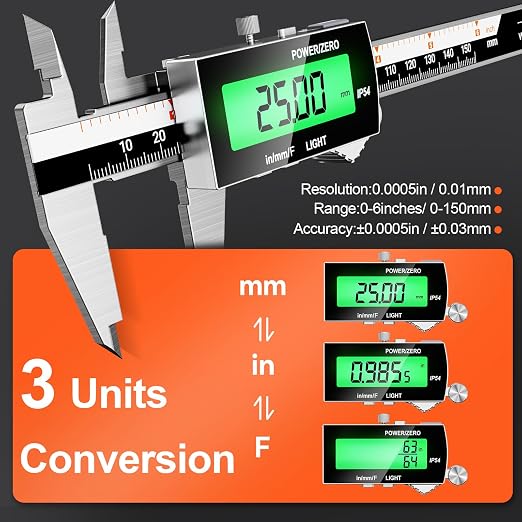 Preciva Backlight Digital Caliper, 6inch IP54 Waterproof Rechargeable - Image 4