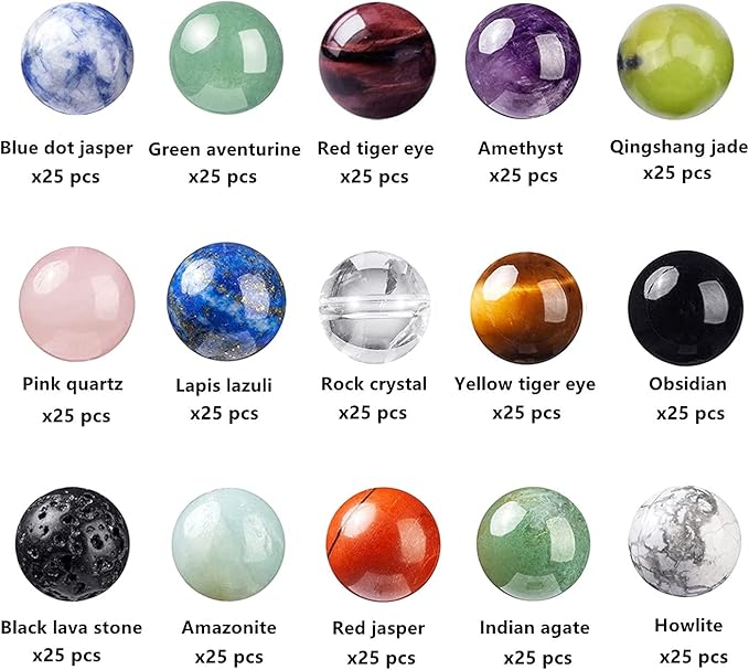 375pcs 8mm Natural Stone Beads Crystal Bracelet Jewelry Making Kit, 15C | - Image 2