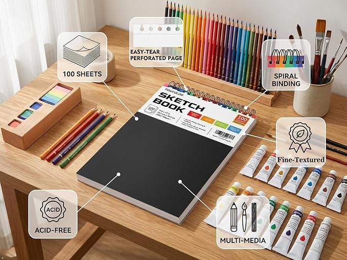 Soucolor Sketch Book 9x12, 100 Sheets, Kids Art Sketchbook - Image 2