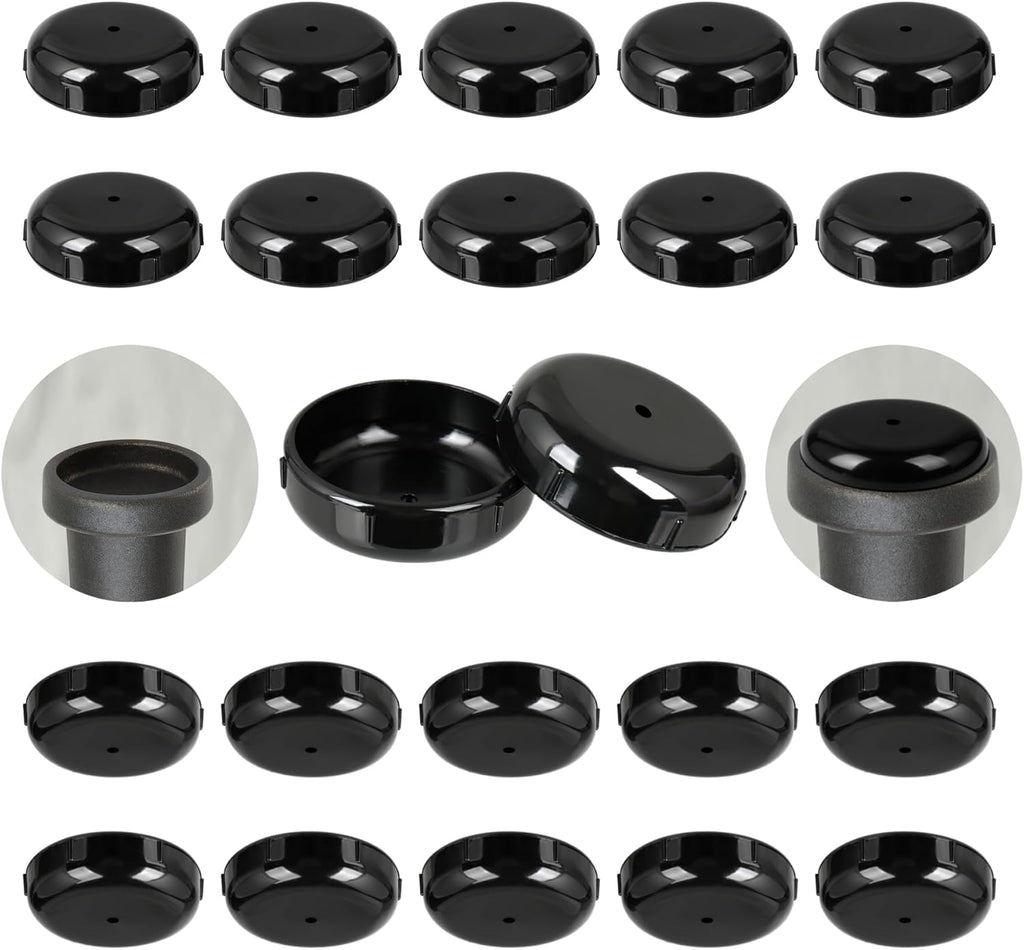 Wrought Iron Patio Furniture Feet Caps - Furnigear 1-1/2" Round Plastic Outdoor Chair Leg Caps, Floor Protectors for Metal Chairs & Tables, Patio Furniture Replacement Rubber Feet (24 Pack, Black)