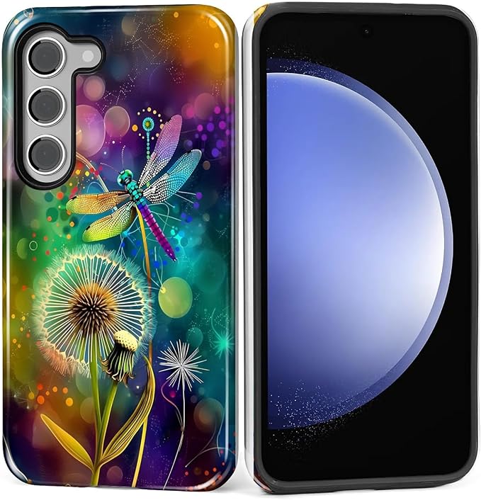 for Samsung Galaxy S23 Plus Case, Dragonfly Dandelion Colorful Pattern Glossy 2 by Teonvpu