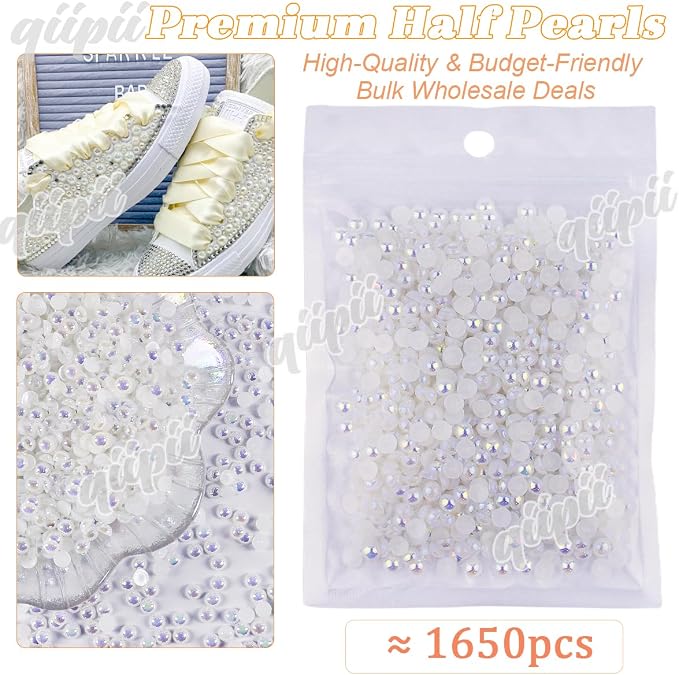 qiipii 1650PCS 5mm White AB Round Half Round Pearls - Image 2