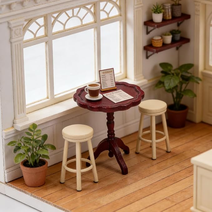 1:12 Scale Miniature End Table Wooden Round Side Table Dollhouse Furniture - Image 5