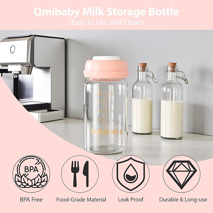 Breast Milk Storage Bottles 180ml 6oz BPA-Free Leak-Proof Baby Bottle for Breastmilk Storage Wide Neck Bottles with Screw Ring Sealing Disk Breastfeeding (Pink, 180ml-4Packs)