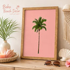 Framed Palm Tree Canvas Wall Art, Girl Beach Poster Print Artwork, - Image 2