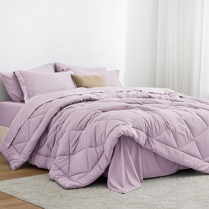 Love's cabin Twin XL Comforter Set Light Purple, 5 Pieces Twin XL Bed in a Bag by Lovescabin