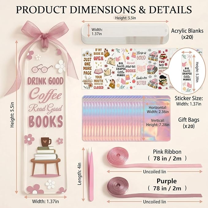 Acrylic Bookmark Blanks, 1.37x5.5 Clear Acrylic Bookmarks, UV DTF Decals - Image 6