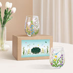 NymphFable Hand Painted Stemeless Wine Glass 18oz Set of 2 Dragonfly Flowers - Image 7