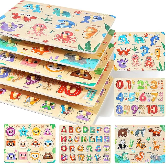 GRINNNIE Wooden Puzzles for Toddlers 3 4 5 Years Old, Montessori Toddler Toys by GRINNNIEWOODENTOYS