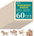 60 Pack Basswood Sheets for Crafts, Wood Burning, Architectural Models by MITINU