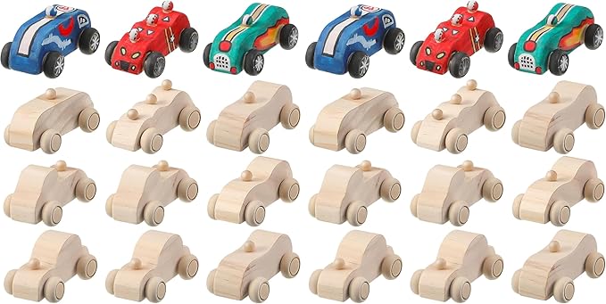 Sumind 12 Pieces Wood DIY Car Toys Unfinished Wooden Cars Paintable Race Cars by Sumind