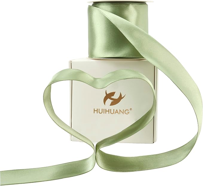 HUIHUANG Sage Green Satin Wired Ribbon 2.5 inch Double-Faced Satin Wire Edge - Image 7